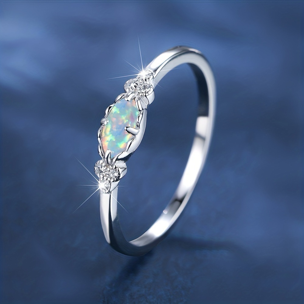 Elegant Silver‎ Opal and faux Diamond Ring - Picture 2 of 2